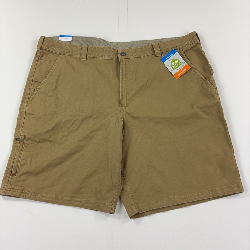 Columbia Cargo Shorts Mens 44 Beige Canvas Omni-Shield Stretch 10 Inseam Hiking